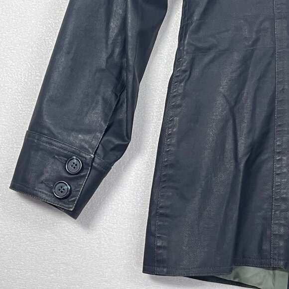 M0851 Womens Waxed Cotton Short Trench Rain Jacket Black Size 6 Classy Outerwear - Picture 14 of 16